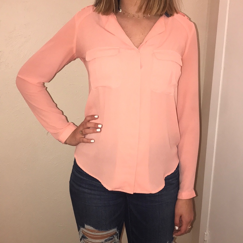 Pink Long Sleeve Button Down Top